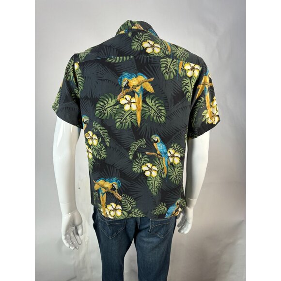 Guy Harvey By Aftco Bluewater Parrot Floral Silk Hawaiian Shirt M - Picture 15 of 16